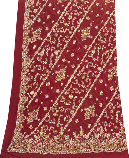 Sanskriti Vintage Red Pure Georgette Silk Dupatta/Stole Hand Embroidery Zardozi