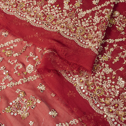 Sanskriti Vintage Red Pure Georgette Silk Dupatta/Stole Hand Embroidery Zardozi