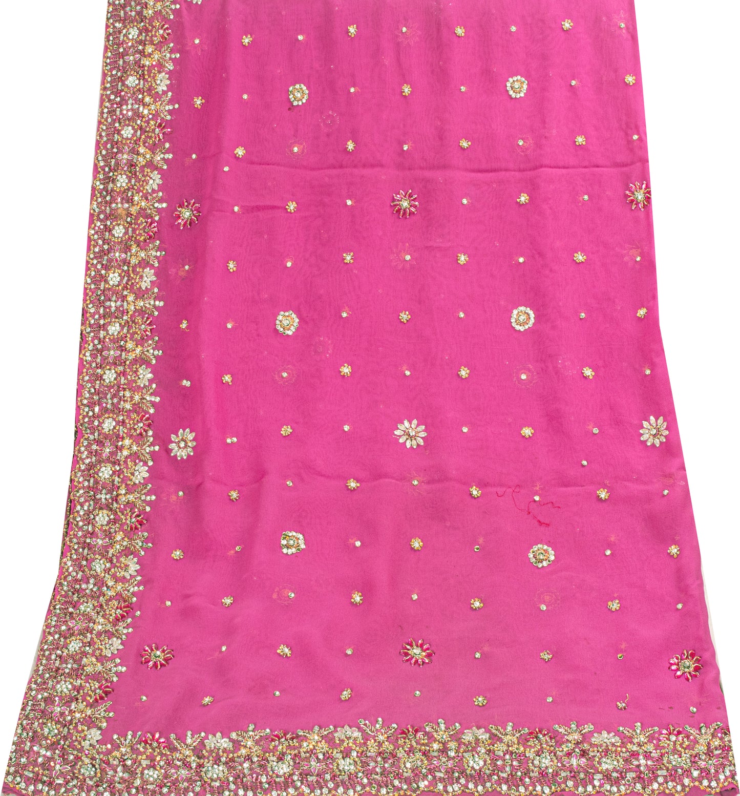 Sanskriti Vintage Pink Pure Georgette Dupatta/Stole Hand Embroidery Zardozi Veil