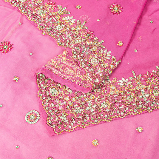 Sanskriti Vintage Pink Pure Georgette Dupatta/Stole Hand Embroidery Zardozi Veil