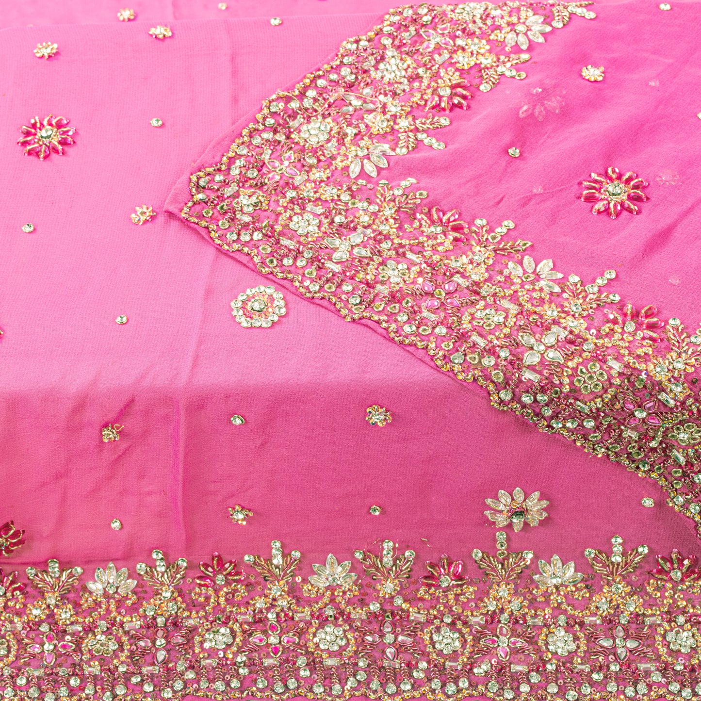 Sanskriti Vintage Pink Pure Georgette Dupatta/Stole Hand Embroidery Zardozi Veil