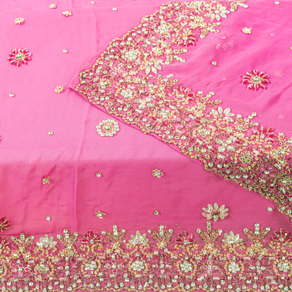 Sanskriti Vintage Pink Pure Georgette Dupatta/Stole Hand Embroidery Zardozi Veil