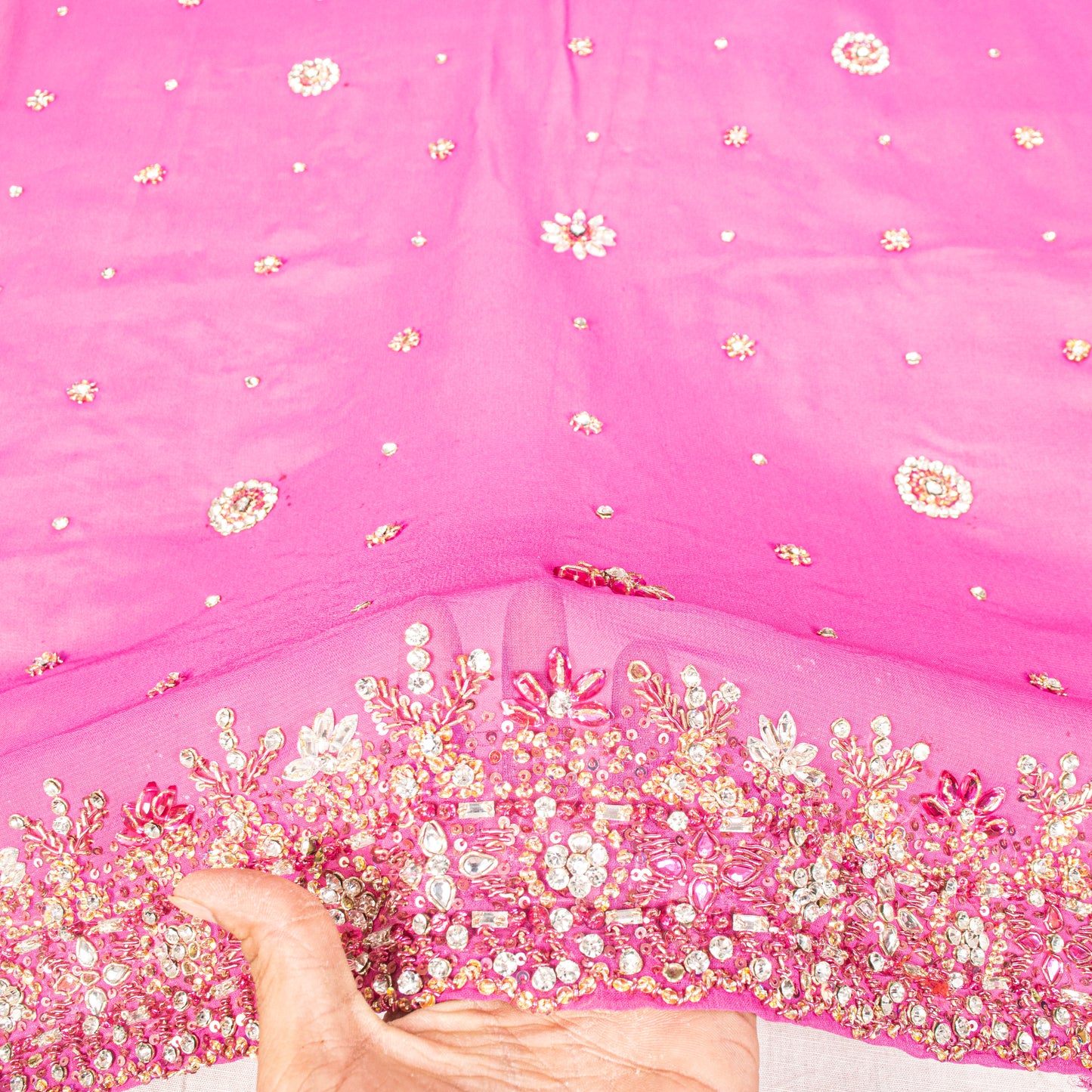 Sanskriti Vintage Pink Pure Georgette Dupatta/Stole Hand Embroidery Zardozi Veil