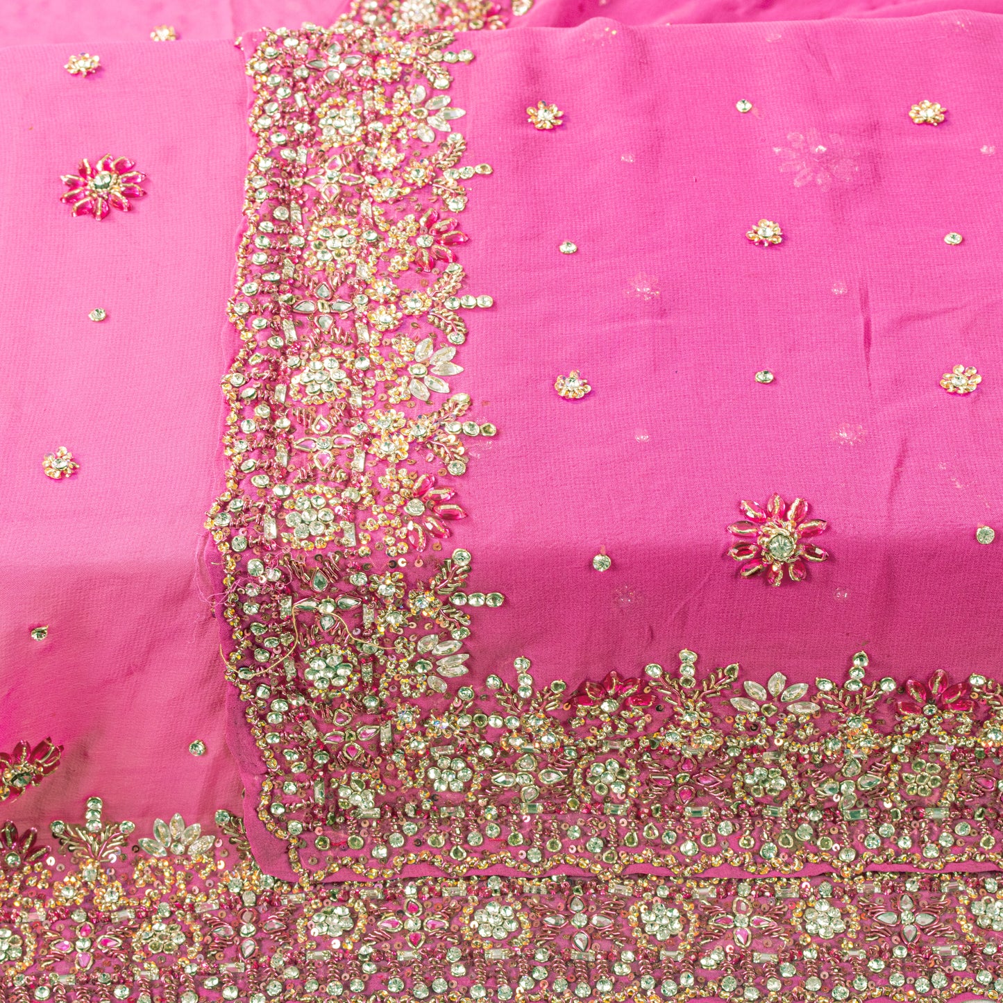 Sanskriti Vintage Pink Pure Georgette Dupatta/Stole Hand Embroidery Zardozi Veil