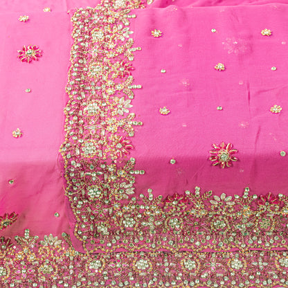 Sanskriti Vintage Pink Pure Georgette Dupatta/Stole Hand Embroidery Zardozi Veil