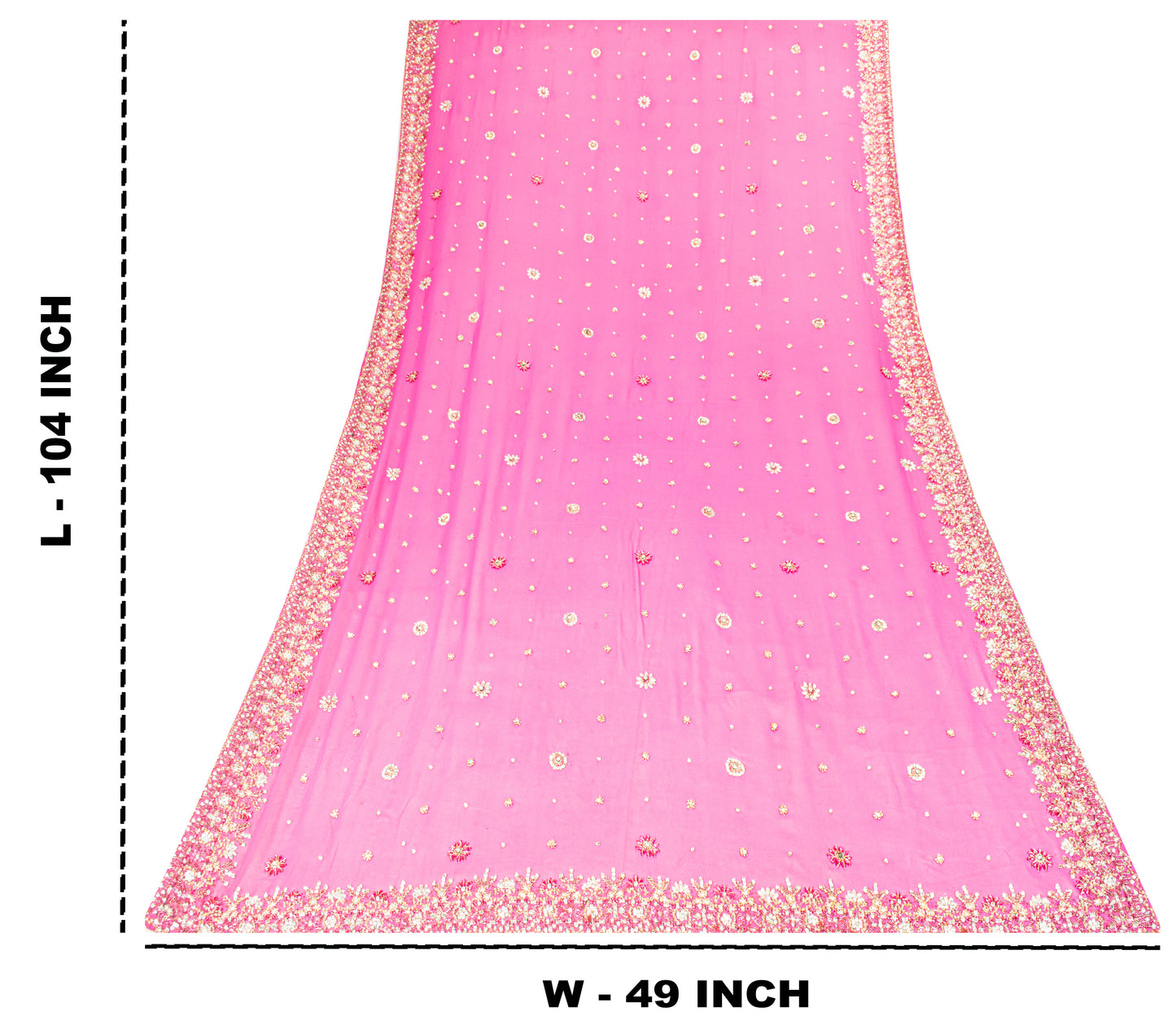 Sanskriti Vintage Pink Pure Georgette Dupatta/Stole Hand Embroidery Zardozi Veil