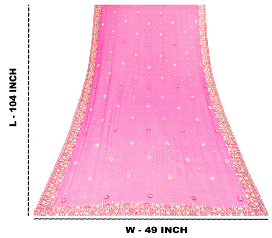 Sanskriti Vintage Pink Pure Georgette Dupatta/Stole Hand Embroidery Zardozi Veil