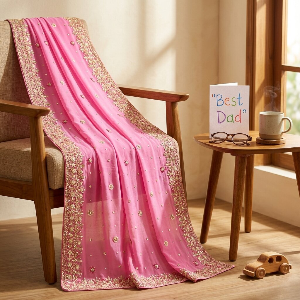 Sanskriti Vintage Pink Pure Georgette Dupatta/Stole Hand Embroidery Zardozi Veil