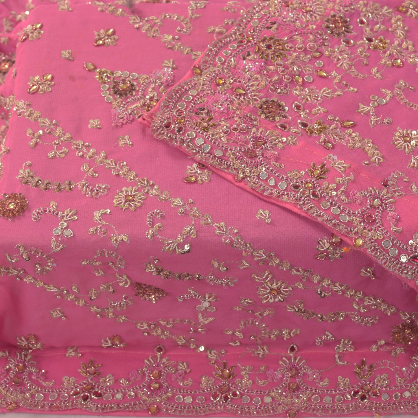 Sanskriti Vintage Pink Pure Georgette Silk Dupatta/Stole Hand Embroidery Zardozi