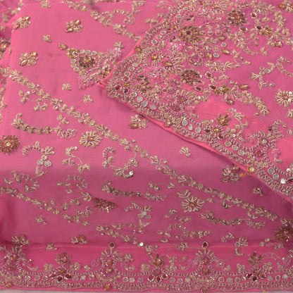 Sanskriti Vintage Pink Pure Georgette Silk Dupatta/Stole Hand Embroidery Zardozi