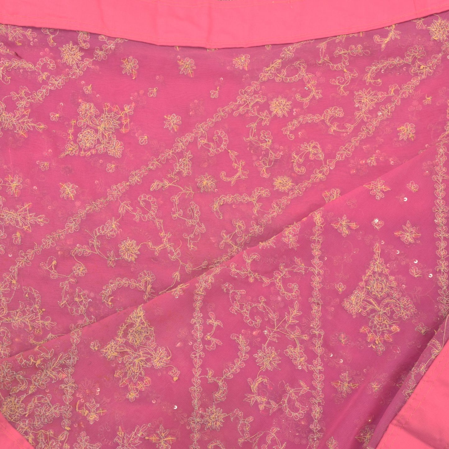 Sanskriti Vintage Pink Pure Georgette Silk Dupatta/Stole Hand Embroidery Zardozi