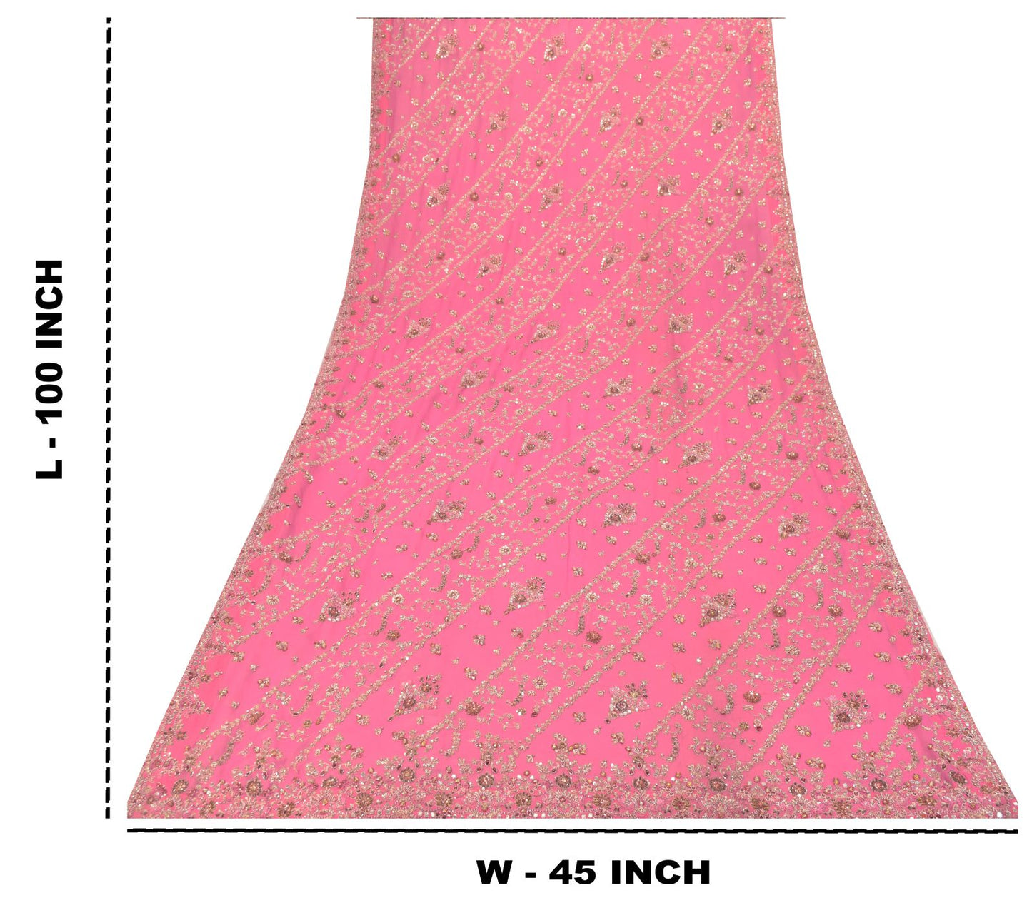Sanskriti Vintage Pink Pure Georgette Silk Dupatta/Stole Hand Embroidery Zardozi