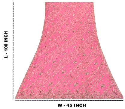 Sanskriti Vintage Pink Pure Georgette Silk Dupatta/Stole Hand Embroidery Zardozi