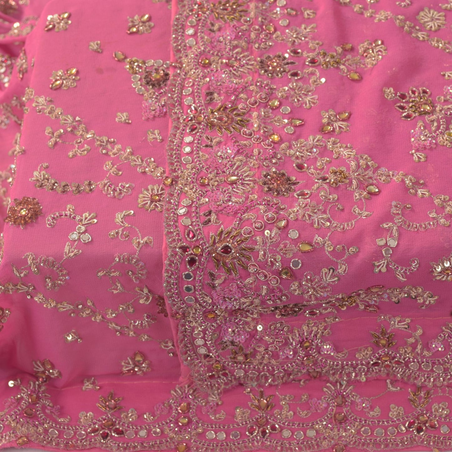 Sanskriti Vintage Pink Pure Georgette Silk Dupatta/Stole Hand Embroidery Zardozi