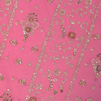 Sanskriti Vintage Pink Pure Georgette Silk Dupatta/Stole Hand Embroidery Zardozi