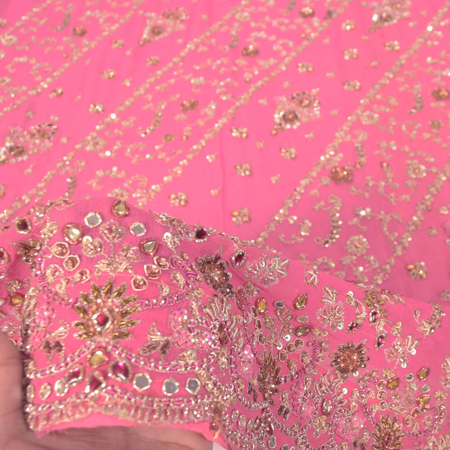 Sanskriti Vintage Pink Pure Georgette Silk Dupatta/Stole Hand Embroidery Zardozi