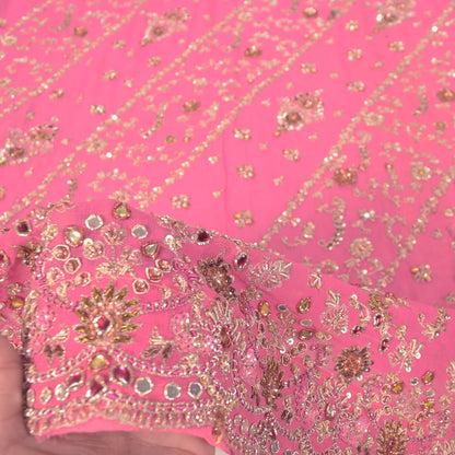 Sanskriti Vintage Pink Pure Georgette Silk Dupatta/Stole Hand Embroidery Zardozi