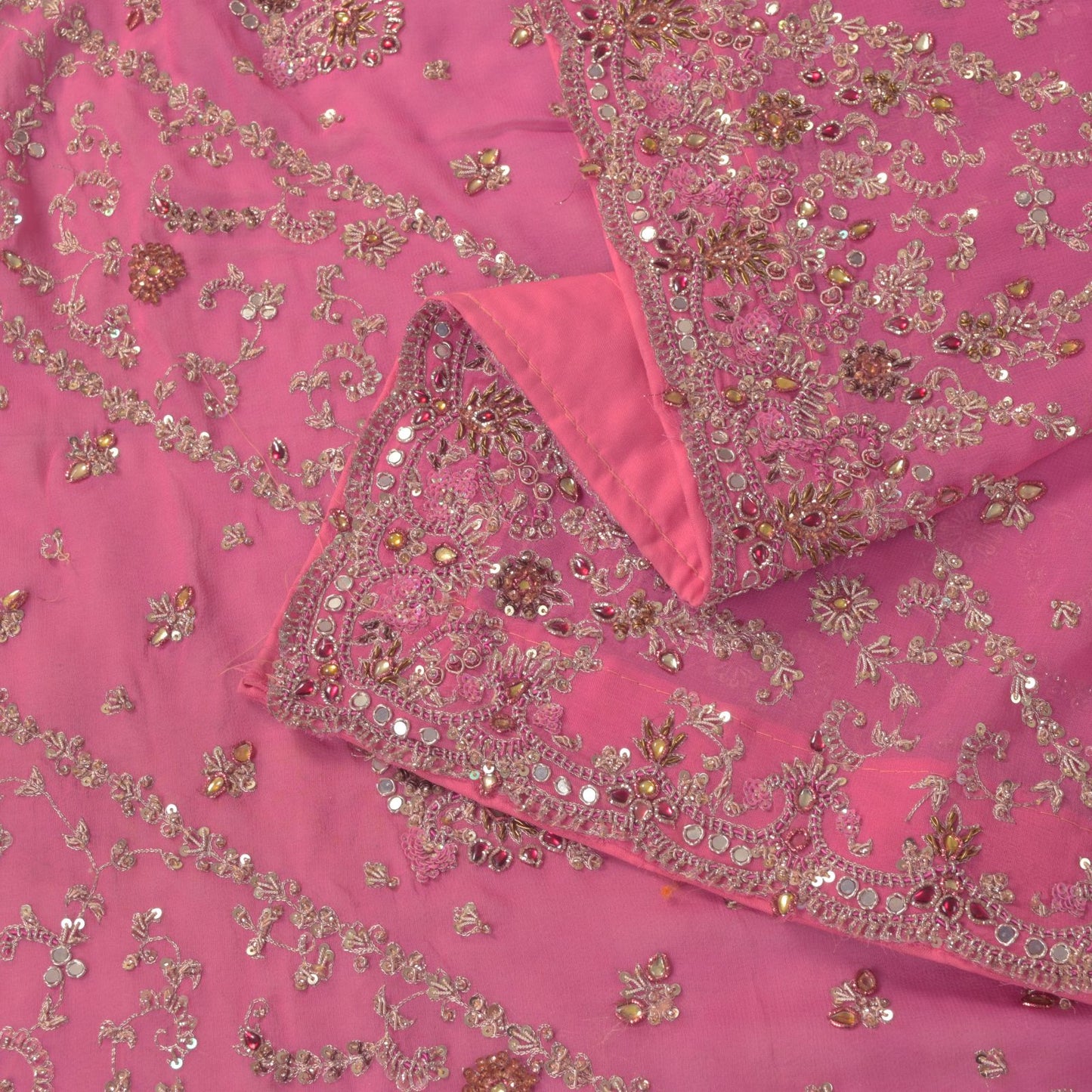 Sanskriti Vintage Pink Pure Georgette Silk Dupatta/Stole Hand Embroidery Zardozi