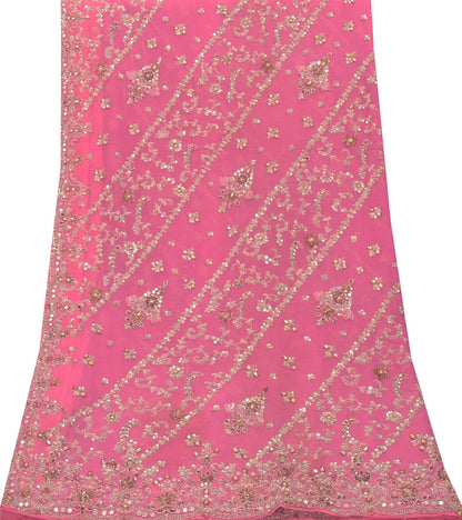 Sanskriti Vintage Pink Pure Georgette Silk Dupatta/Stole Hand Embroidery Zardozi
