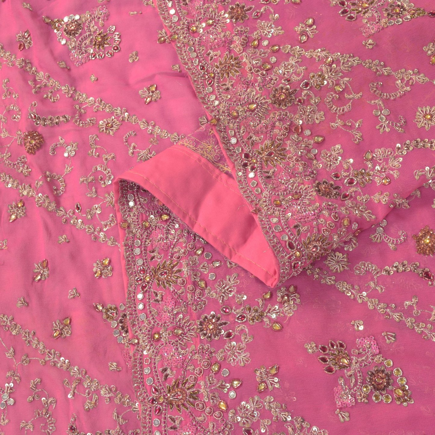 Sanskriti Vintage Pink Pure Georgette Silk Dupatta/Stole Hand Embroidery Zardozi