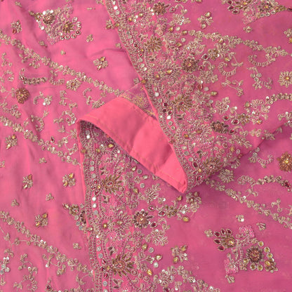 Sanskriti Vintage Pink Pure Georgette Silk Dupatta/Stole Hand Embroidery Zardozi