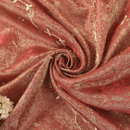 Sanskriti Vintage Red Tissue Silk Dupatta/Stole Hand Embroidery Zardozi Dabka