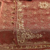 Sanskriti Vintage Red Tissue Silk Dupatta/Stole Hand Embroidery Zardozi Dabka