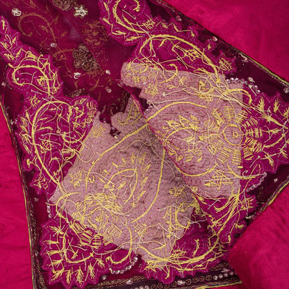 Sanskriti Vintage Pink Net Dupatta/Stole Hand Embroidery Zardozi Dabka Neck Veil
