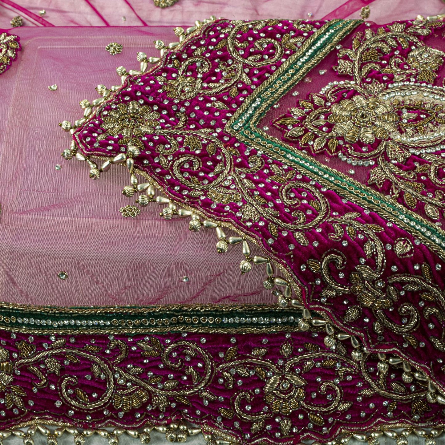 Sanskriti Vintage Pink Net Dupatta/Stole Hand Embroidery Zardozi Dabka Neck Veil