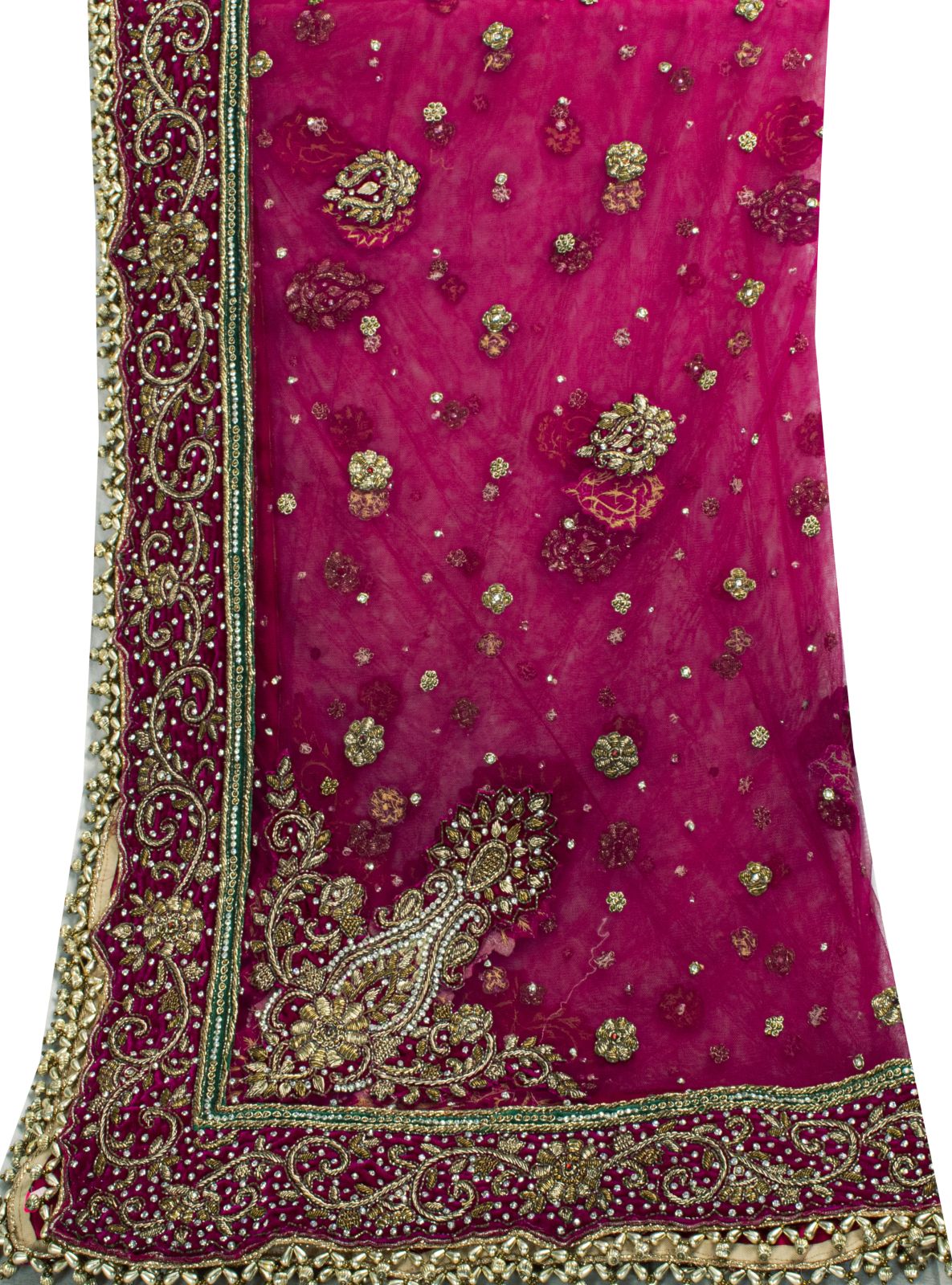 Sanskriti Vintage Pink Net Dupatta/Stole Hand Embroidery Zardozi Dabka Neck Veil