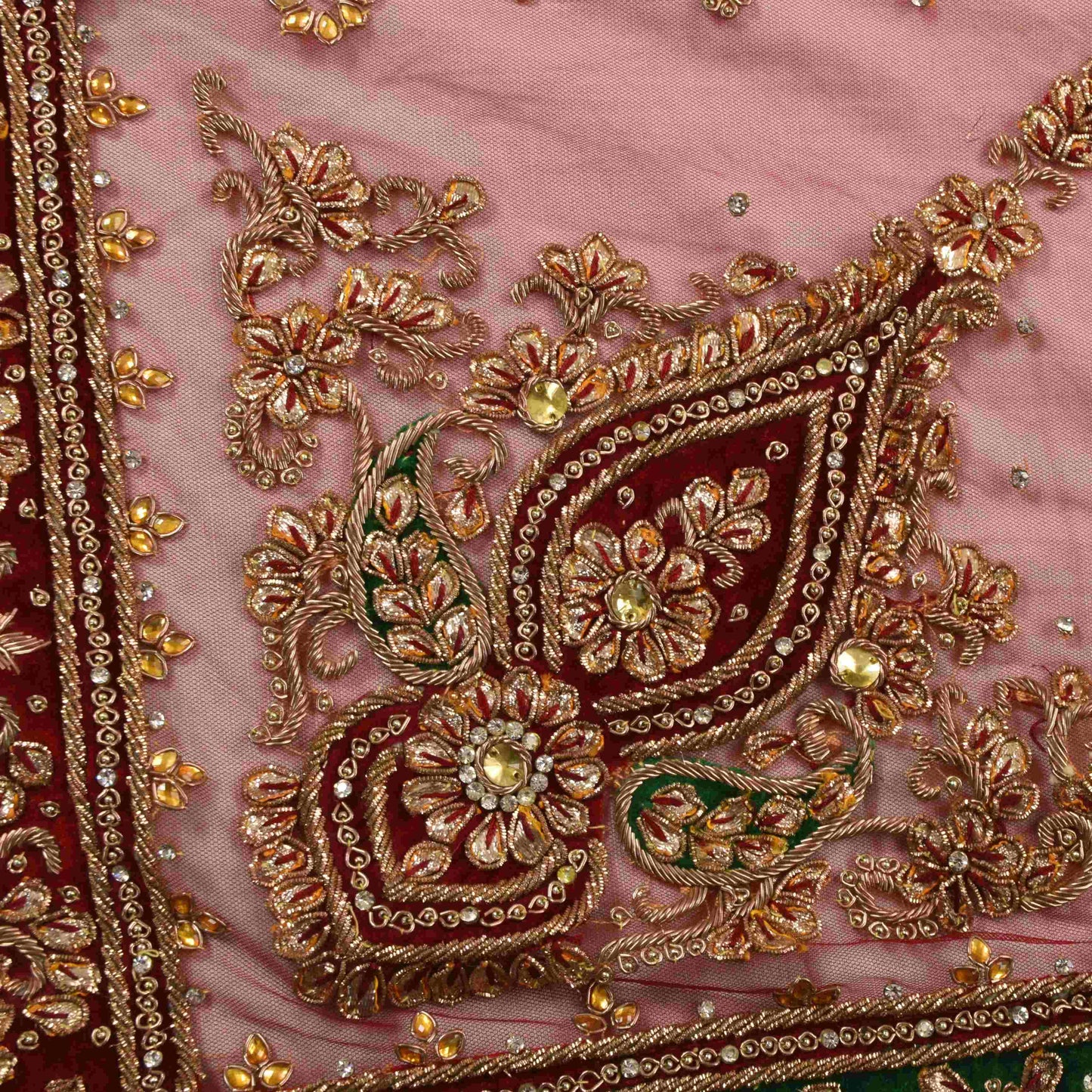 Sanskriti Vintage Red Net Dupatta/Stole Hand Embroidery Zardozi Dabka Neck Veil