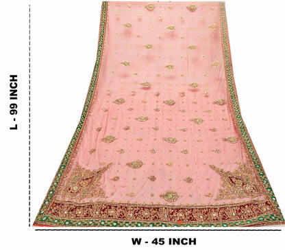 Sanskriti Vintage Red Net Dupatta/Stole Hand Embroidery Zardozi Dabka Neck Veil