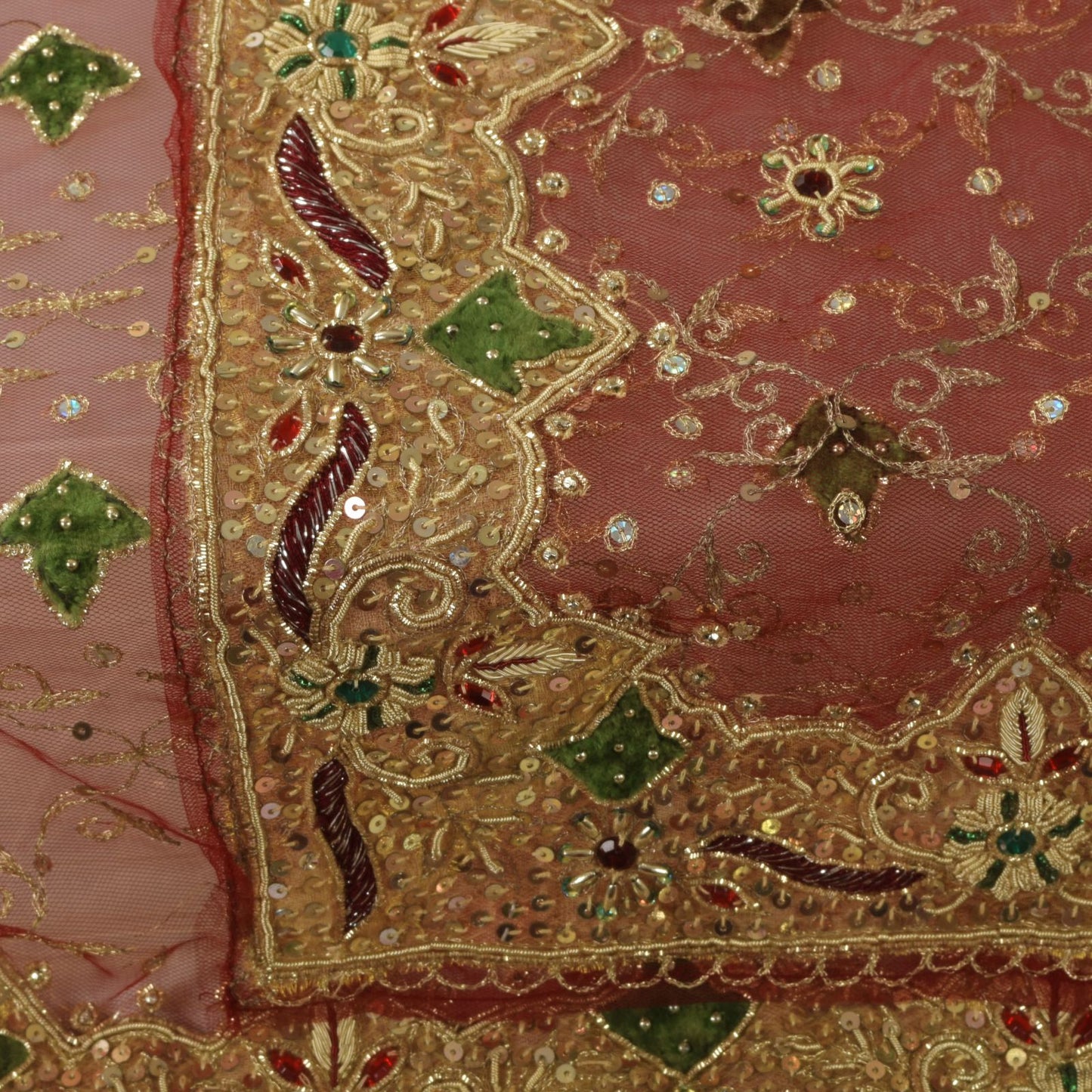 Sanskriti Vintage Pink Net Mesh Dupatta/Stole Hand Embroidery Zardozi Dabka Veil