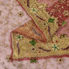 Sanskriti Vintage Pink Net Mesh Dupatta/Stole Hand Embroidery Zardozi Dabka Veil