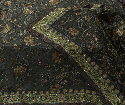 Sanskriti Vintage Black 100% Pure Georgette Silk Dupatta/Stole Hand Beaded Veil