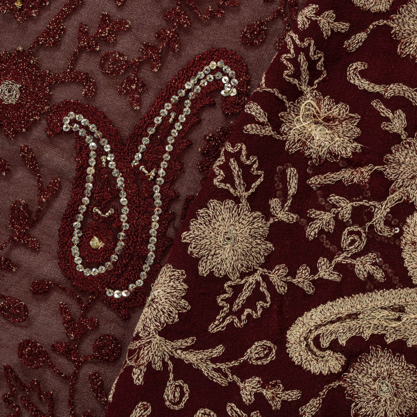Sanskriti Vintage Brown Pure Georgette Dupatta/Stole Embroidery-Sequins Beaded