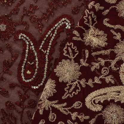 Sanskriti Vintage Brown Pure Georgette Dupatta/Stole Embroidery-Sequins Beaded