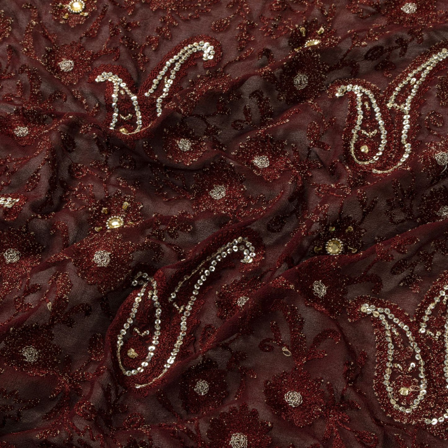 Sanskriti Vintage Brown Pure Georgette Dupatta/Stole Embroidery-Sequins Beaded