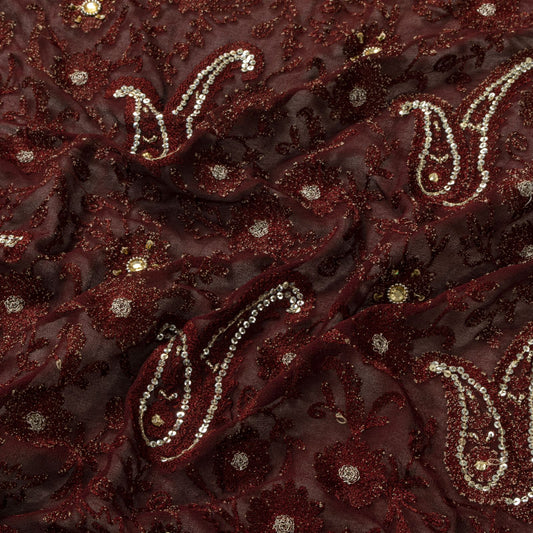 Sanskriti Vintage Brown Pure Georgette Dupatta/Stole Embroidery-Sequins Beaded