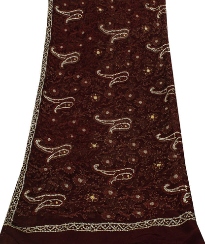 Sanskriti Vintage Brown Pure Georgette Dupatta/Stole Embroidery-Sequins Beaded
