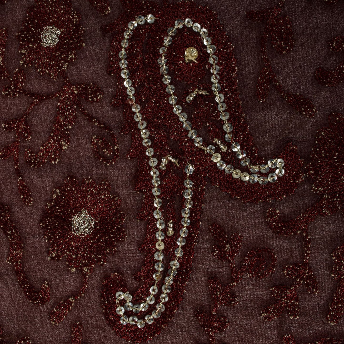 Sanskriti Vintage Brown Pure Georgette Dupatta/Stole Embroidery-Sequins Beaded