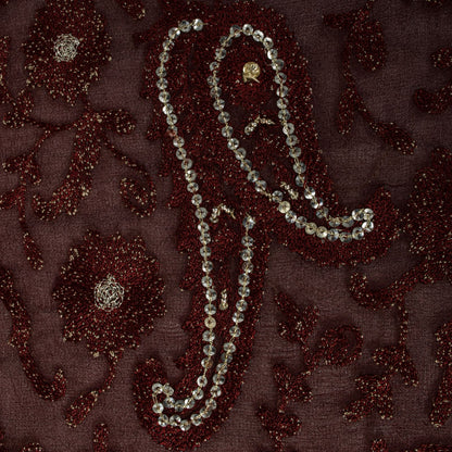 Sanskriti Vintage Brown Pure Georgette Dupatta/Stole Embroidery-Sequins Beaded