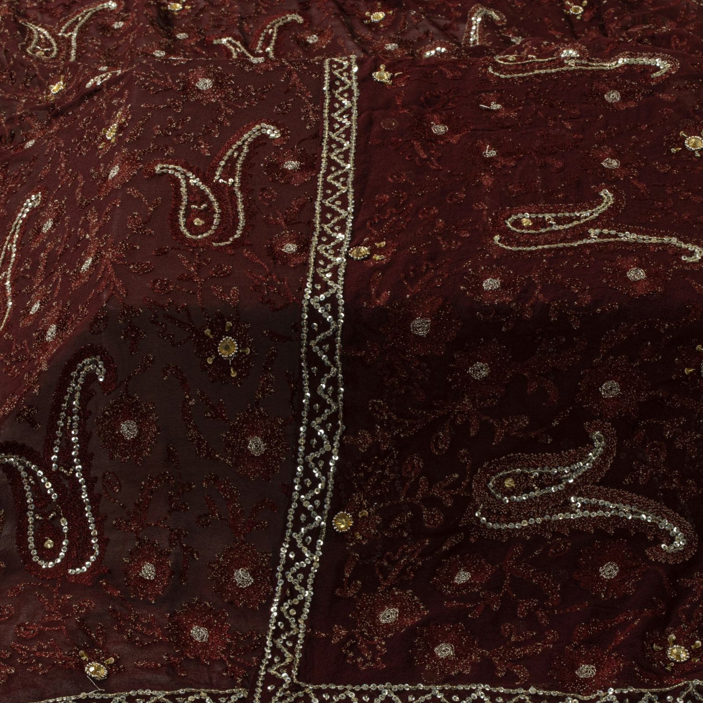 Sanskriti Vintage Brown Pure Georgette Dupatta/Stole Embroidery-Sequins Beaded