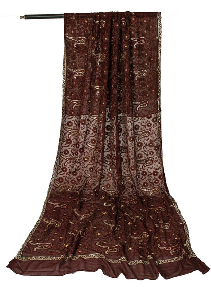 Sanskriti Vintage Brown Pure Georgette Dupatta/Stole Embroidery-Sequins Beaded