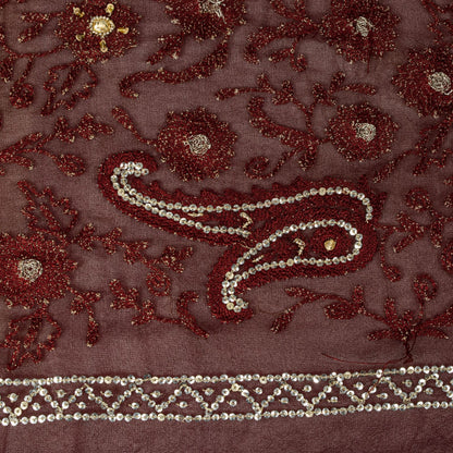 Sanskriti Vintage Brown Pure Georgette Dupatta/Stole Embroidery-Sequins Beaded