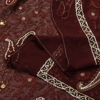 Sanskriti Vintage Brown Pure Georgette Dupatta/Stole Embroidery-Sequins Beaded