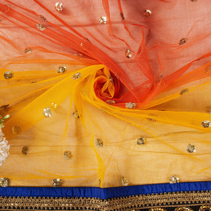 Sanskriti Vintage Net Mesh Orange Dupatta/Stole Hand Embroidery Dabka Sequins