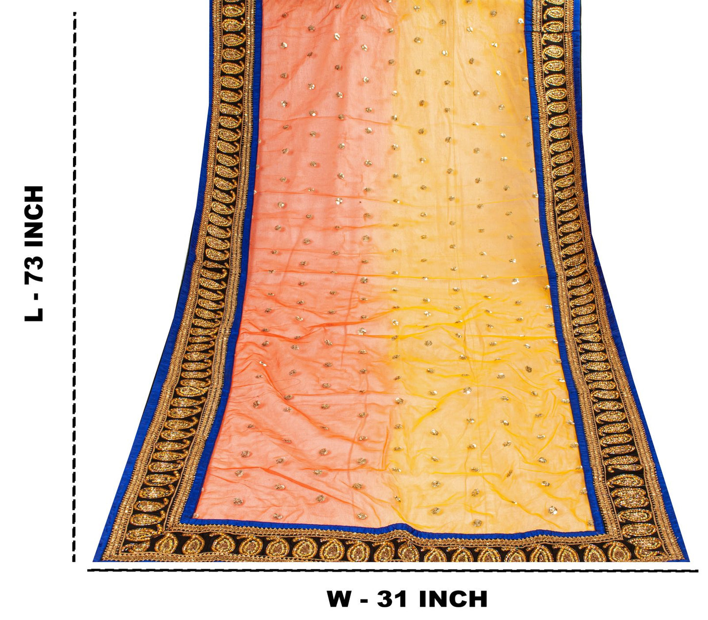 Sanskriti Vintage Net Mesh Orange Dupatta/Stole Hand Embroidery Dabka Sequins