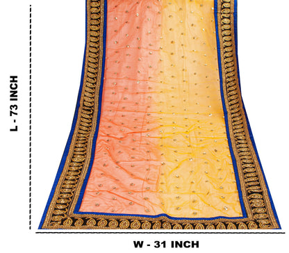 Sanskriti Vintage Net Mesh Orange Dupatta/Stole Hand Embroidery Dabka Sequins
