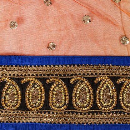 Sanskriti Vintage Net Mesh Orange Dupatta/Stole Hand Embroidery Dabka Sequins